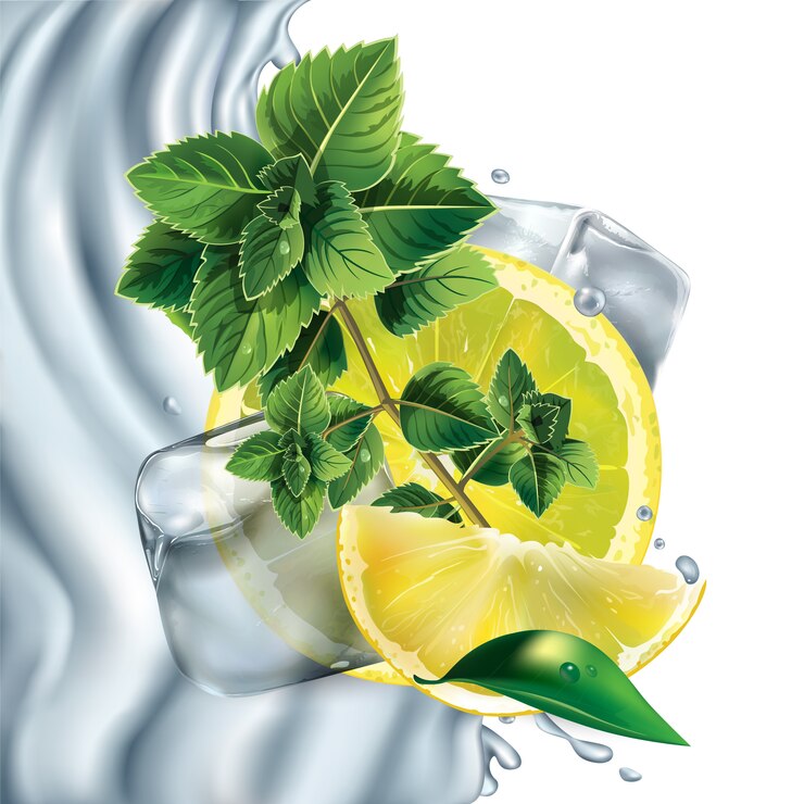 Vector komposisi lemon, mint, dan es batu.