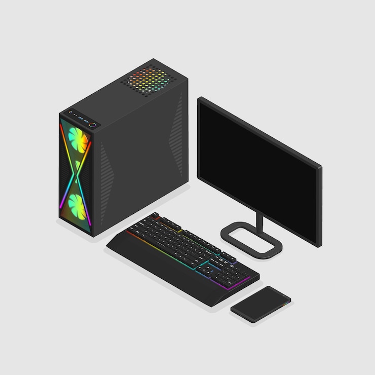 Vector komputer gaming 3d dan ponsel cerdas