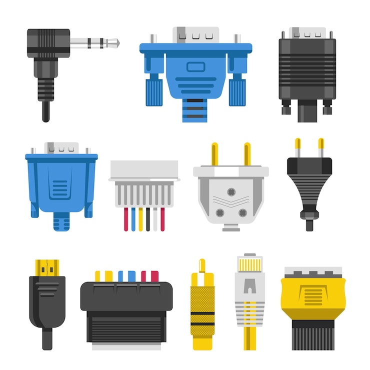 Vector konektor perkabelan dan kabel audio atau adaptor video atau colokan