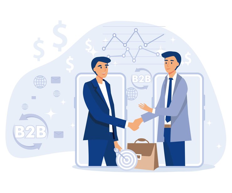 Vector konsep b2b business to business kolaborasi bisnis yang sukses ilustrasi vektor datar modern