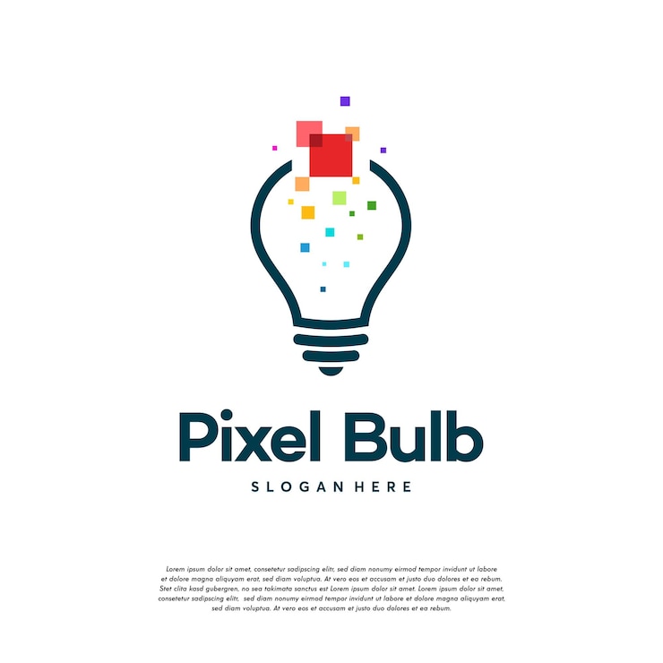 Vector konsep desain logo modern tech bulb, templat logo ide bulb teknologi pixel