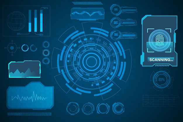 konsep futuristik teknologi abstrak elemen hologram antarmuka hud dari data digital dan lingkaran