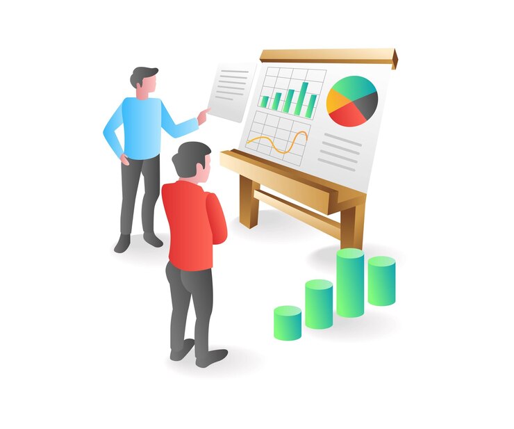 Vector konsep ilustrasi isometrik tim menganalisis data bisnis
