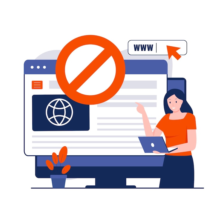 Vector konsep ilustrasi situs web yang diblokir ilustrasi untuk situs web halaman arahan aplikasi seluler poster dan spanduk ilustrasi vektor datar trendi