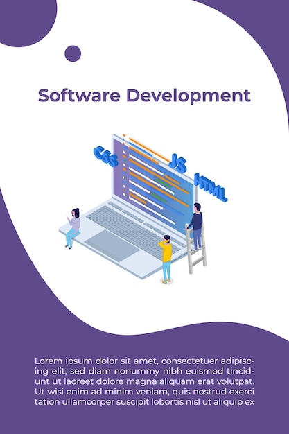 Konsep isometrik desain web dan pengembangan Front end. Ilustrasi vektor.