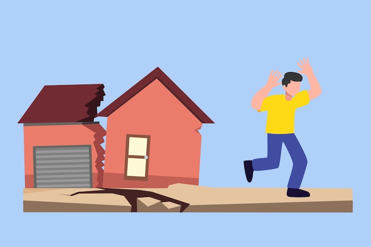 Vector konsep keselamatan gempa bumi ilustrasi vektor datar berwarna yang terisolasi