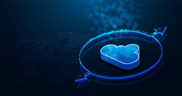 Konsep komputasi awan dan internet of thing awan 2D dengan latar belakang biru tua