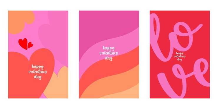 Konsep kreatif set kartu Hari Valentine yang bahagia Desain seni abstrak modern dengan hati