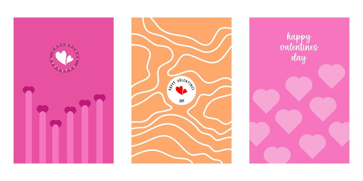 Konsep kreatif set kartu Hari Valentine yang bahagia Desain seni abstrak modern dengan hati