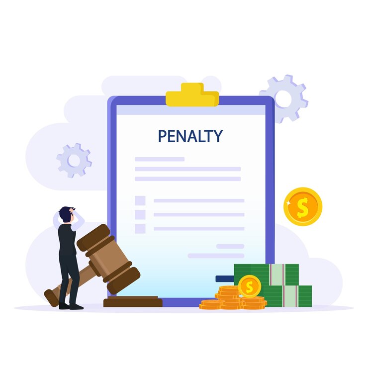 Vector konsep vektor penalti. pebisnis stres melihat pemberitahuan hukuman biaya dan pengeluaran