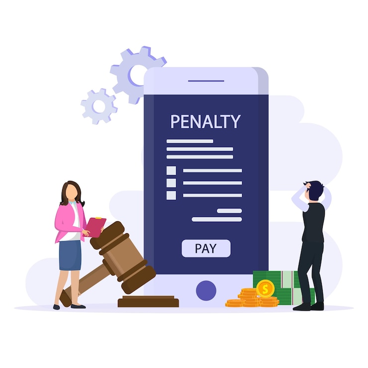 Vector konsep vektor penalti. pebisnis stres melihat pemberitahuan hukuman biaya dan pengeluaran