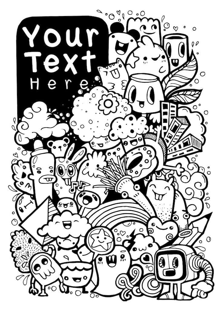 Vector kota monster doodle gila digambar tangan hipster