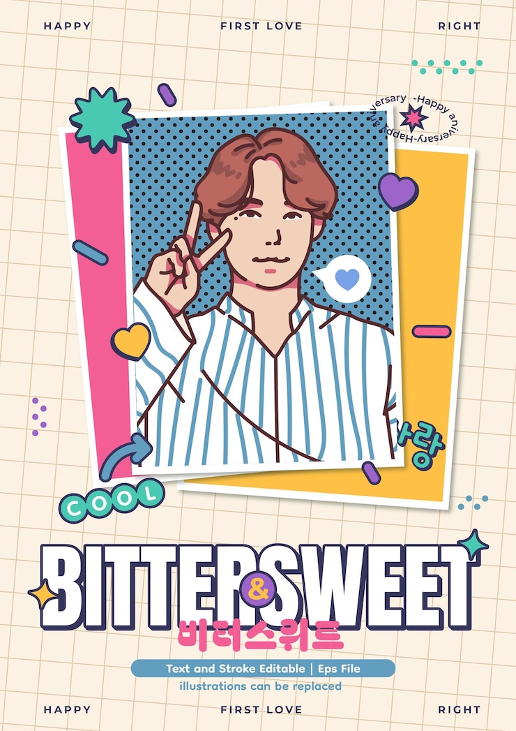 Vector kpop poster illustration template vector editable