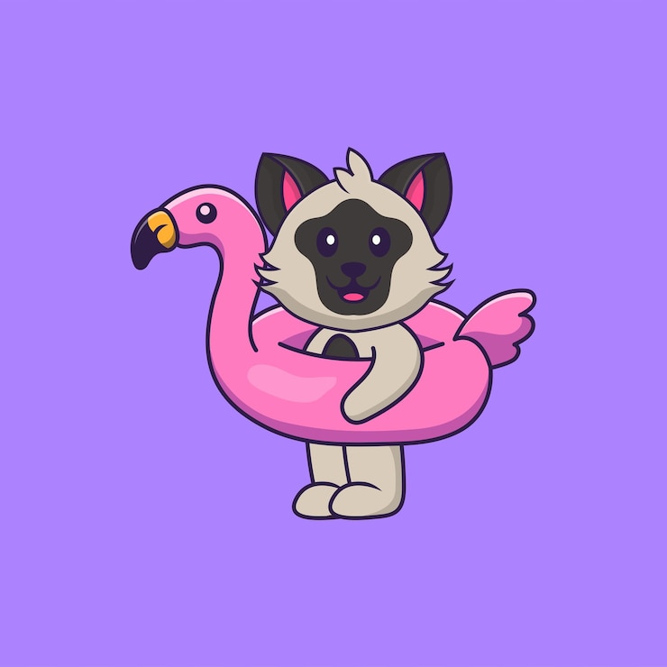 Vector kucing lucu dengan pelampung flamingo konsep kartun hewan terisolasi