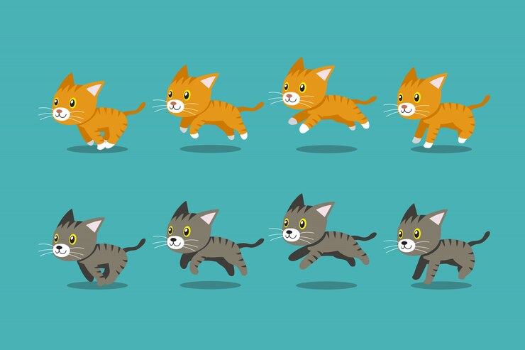 Kucing tabby kartun vektor berlari selangkah