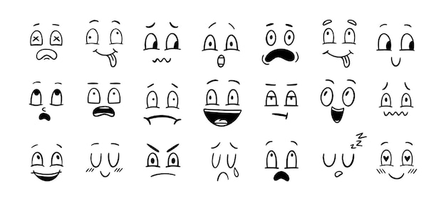 Kumpulan doodle berbagai emosi Gambar tangan koleksi wajah lucu