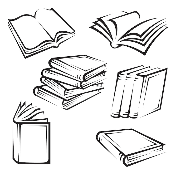 Vector kumpulan ilustrasi buku monokrom.