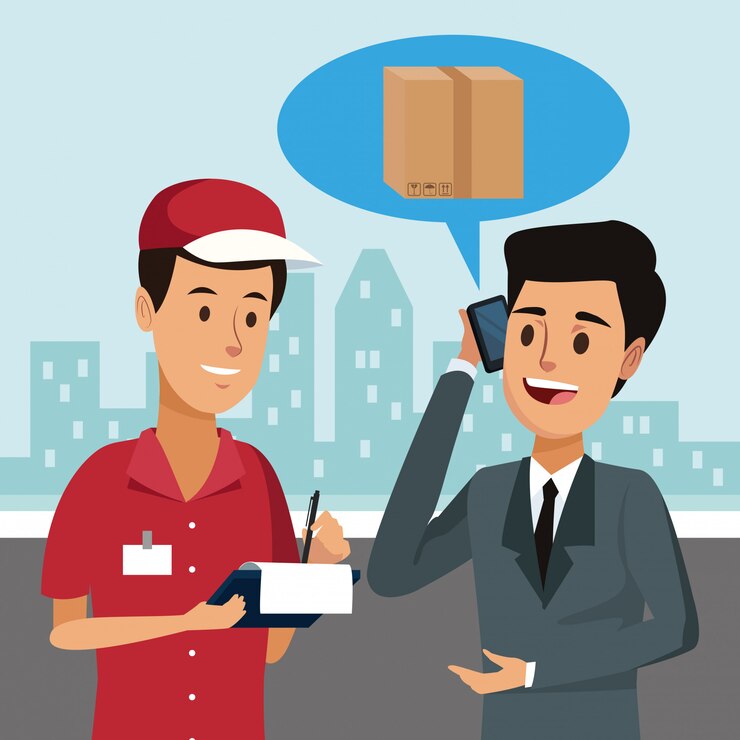 Vector kurir mengantarkan paket kartun