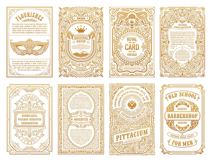Vector label bingkai dan kartu templat kaligrafi emas vintage
