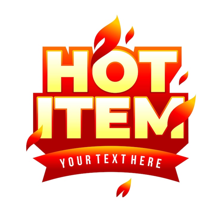 Vector label hot item vector with fire flame in extrude long shadow template design