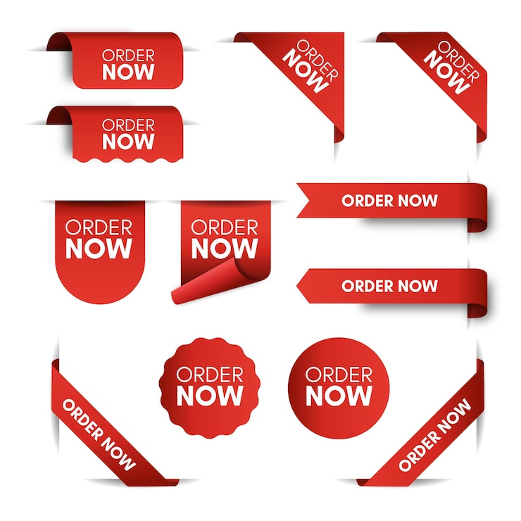 Vector label promo pesan sekarang