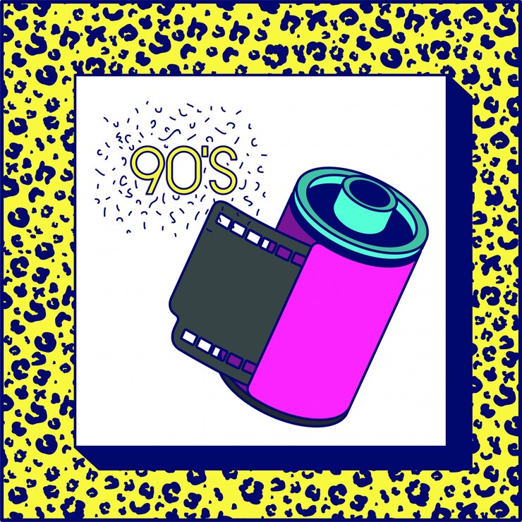 Vector label retro 90-an dengan rol fotografi