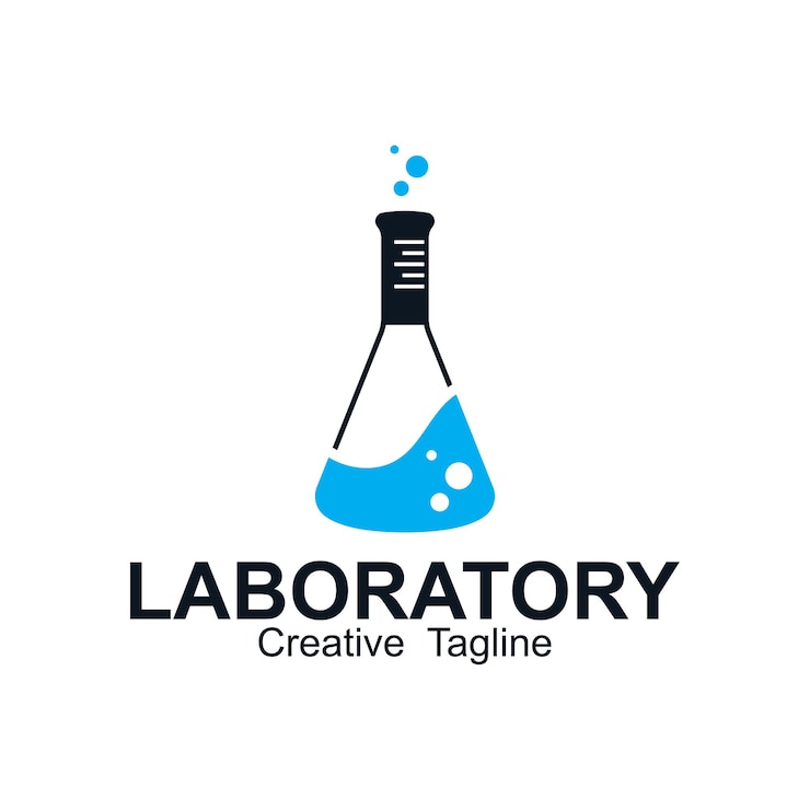 Vector laboratory logo design with liquid chemicals this logo is suitable for science research and community