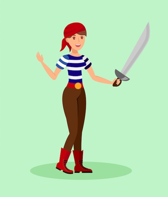 Lady Pirate with Sword Flat Color Illustration