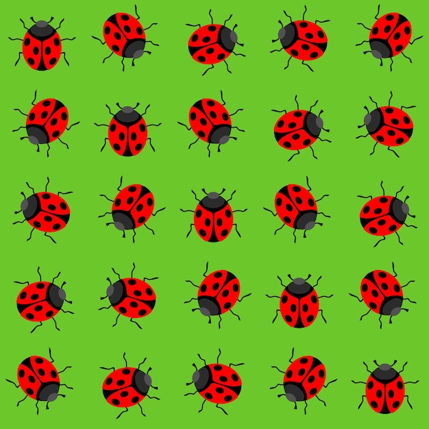 Ladybug ladybird seamless vector illustration on summer green background
