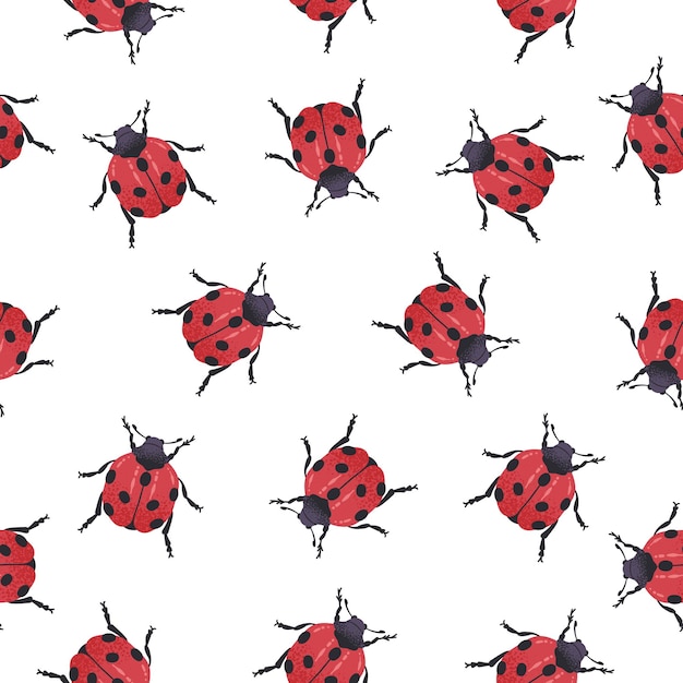 ladybug seamless pattern hand drawn ladybird beetle print cute spotted insect flat vector background illustration cartoon ladybird endless design