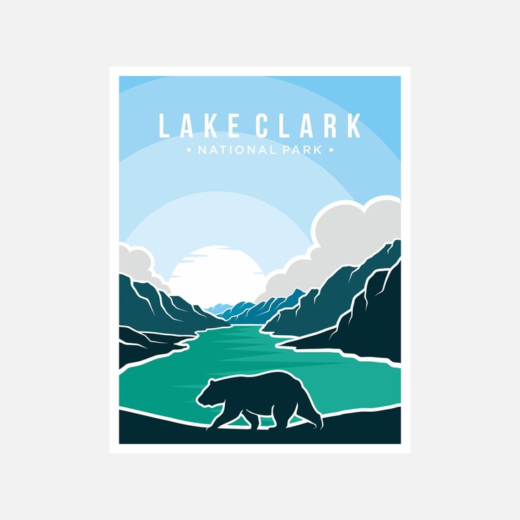 Vector lake clark national park poster vector illustration design