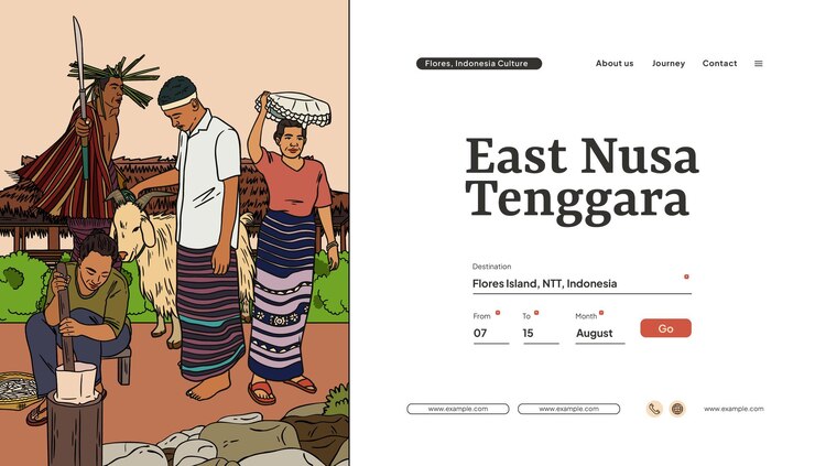 Vector landing page design with illustration of flores island