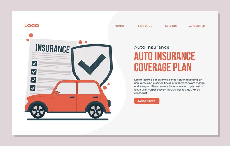 Landing page template Auto insurance concept illustration featuring car protection shield