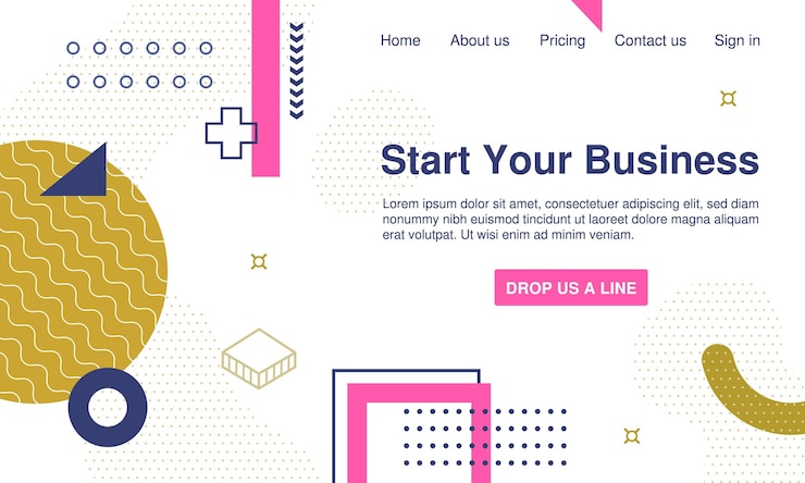 Vector landing page template memphis geometric shapes