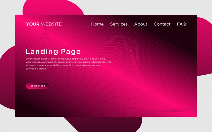 Vector landing page template with wave line gradient