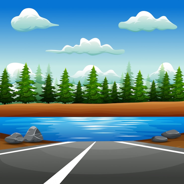 Vector landscape of road to the river