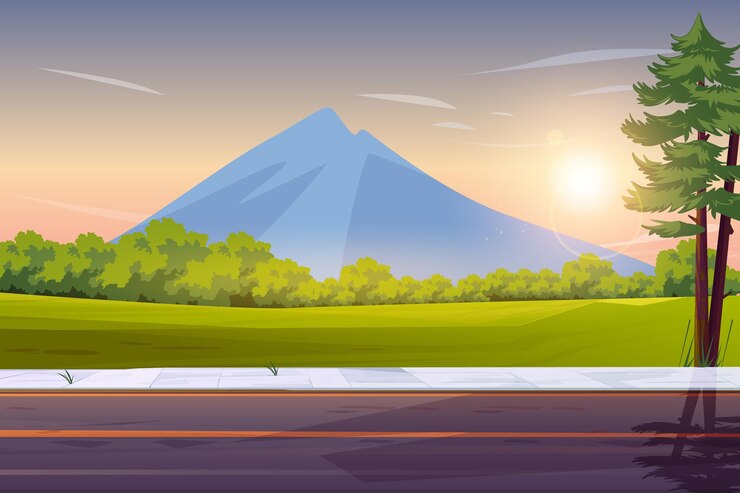 Vector landscape with mountains and blue sky