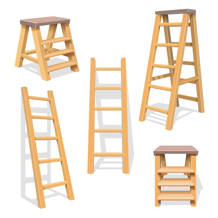 Vector langkah rumah tangga kayu. set vektor tangga kayu terisolasi. konstruksi tangga kayu