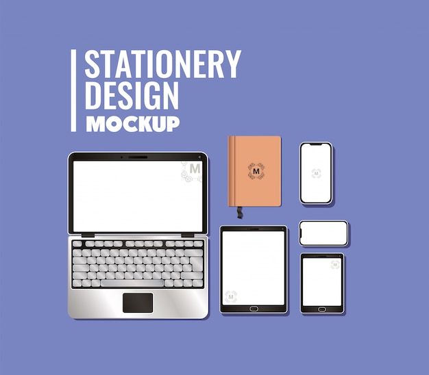 Laptop and branding mockup set of corporate identity and stationery design theme