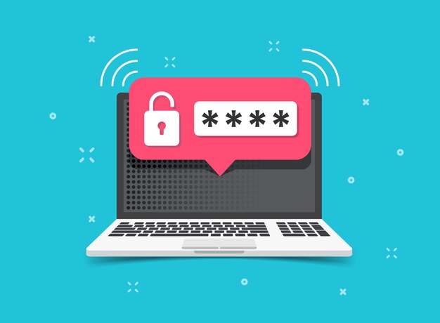 Laptop dengan ikon login akun dalam gaya datar. Ilustrasi vektor halaman formulir kata sandi di latar belakang terisolasi. Konsep bisnis tanda otorisasi pengguna