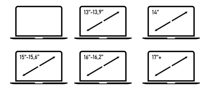 Vector laptop size icons set popular sizes of laptop displays mass category of laptops mass category