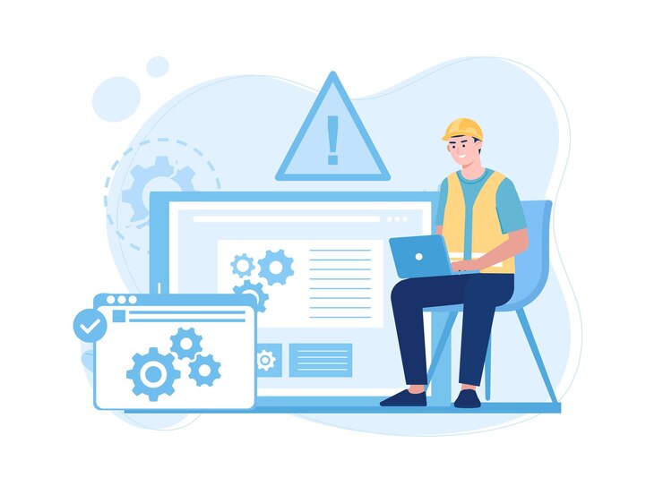 Vector laptop troubleshooting service trending concept flat illustration