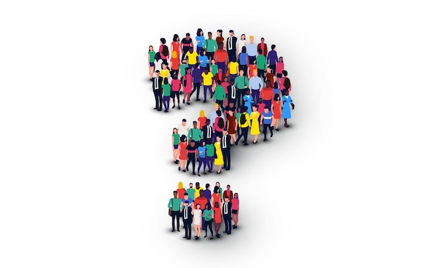 Large group of people standing in the shape of question mark sign people crowd