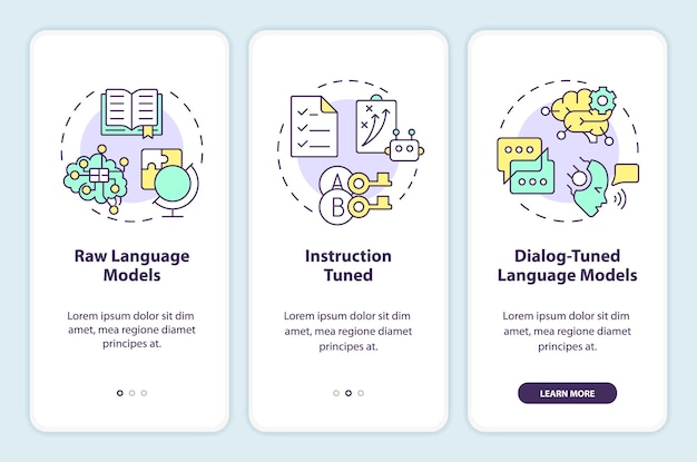 Large language models types onboarding mobile app screen