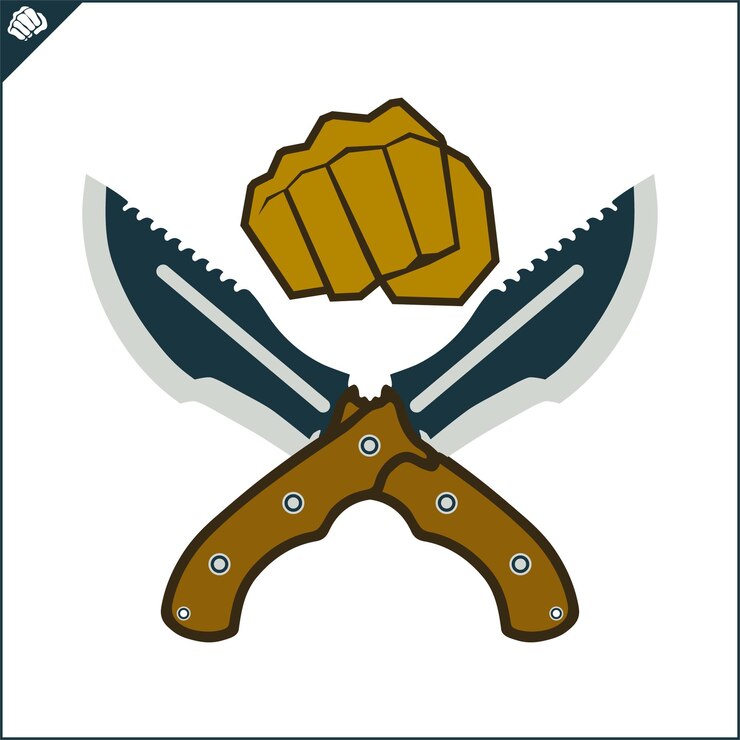 Vector large powerful knife with a wide blade machete kukri cleaver dangerous combat edged weapons
