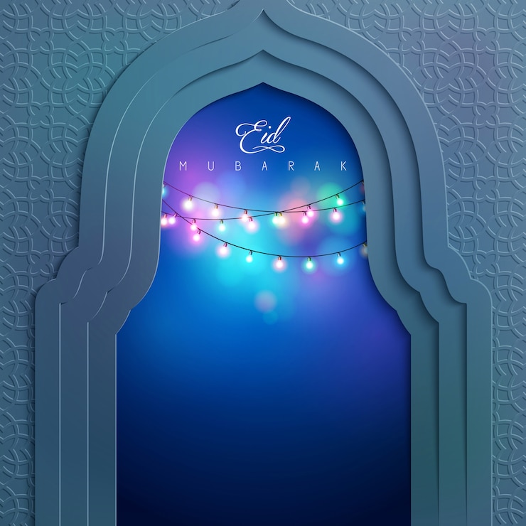 Vector latar belakang desain islami pintu masjid dengan pola geometris untuk kartu ramadan idul fitri mubarak