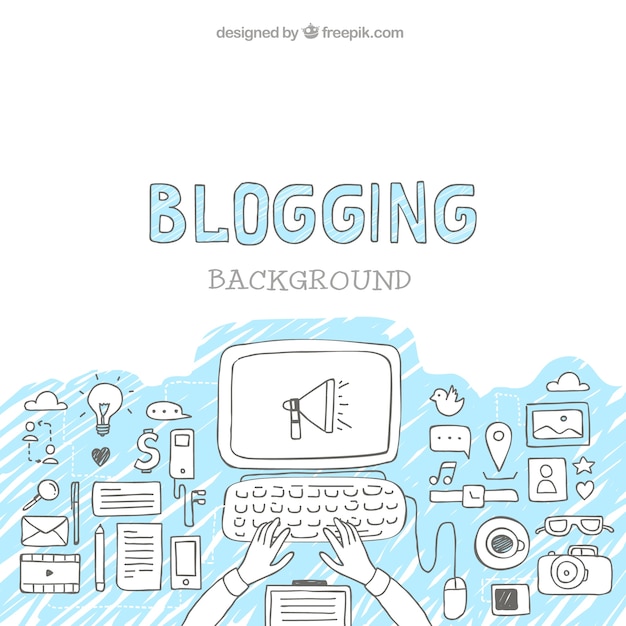 Latar belakang elemen blog sketsa dengan komputer
