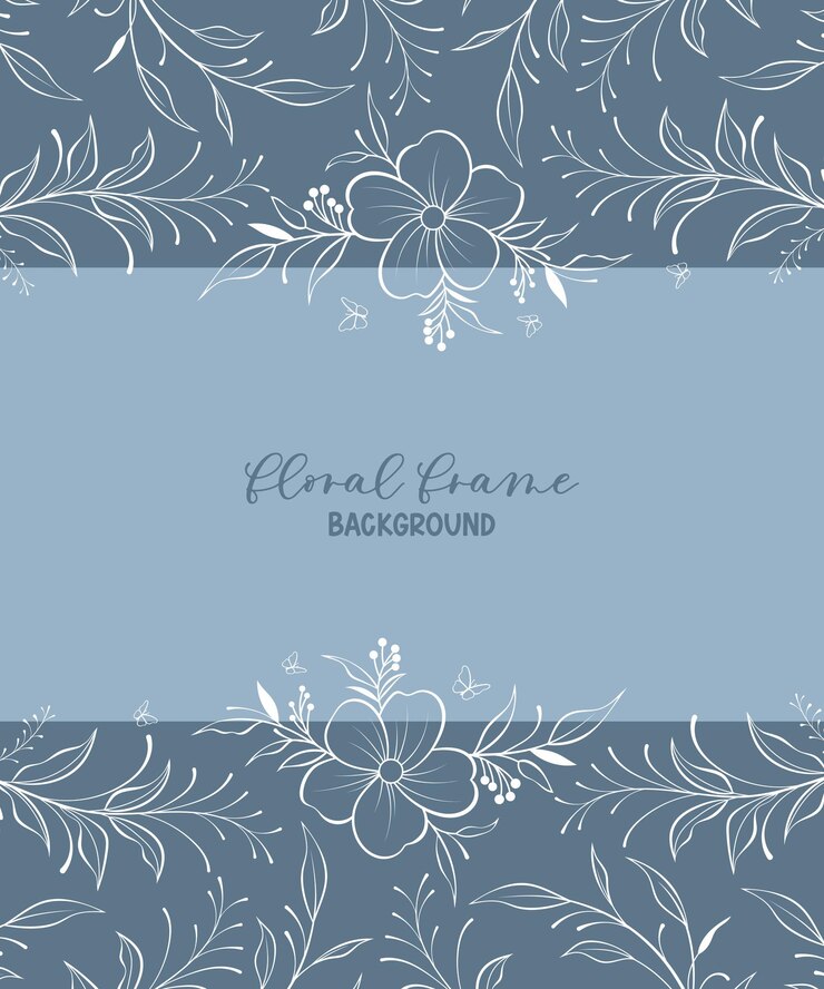 Vector latar belakang floral gaya minimalis dengan bunga garis tunggal dan dedaunan pada latar belakang biru untuk banner