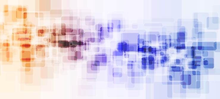 Vector latar belakang geometris kotak-kotak oranye biru teknologi abstrak