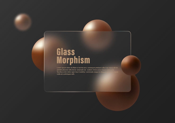 Vector latar belakang gradien gelap dengan partisi dan bola. latar belakang gaya glass morphism